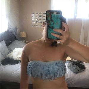 L Space Baby Blue Fringe Bikini Top